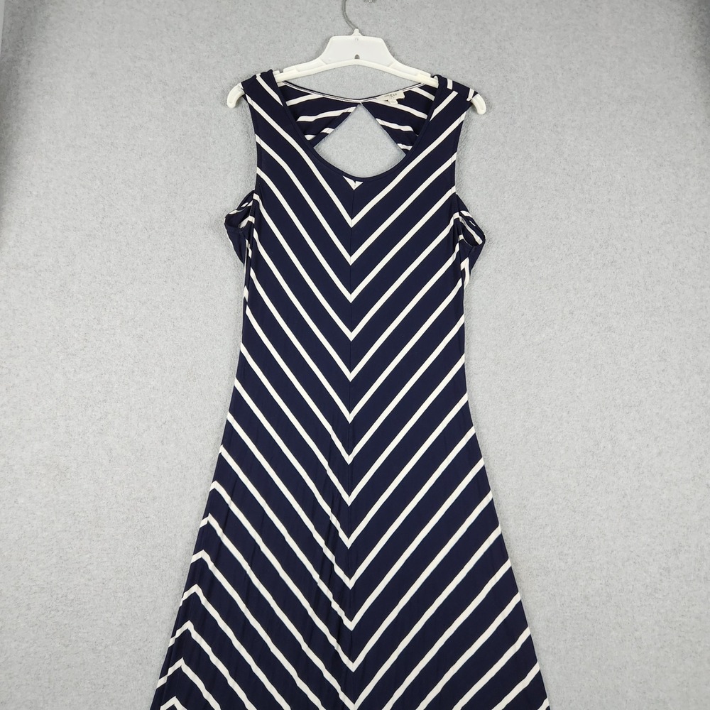 Umgee USA Maxi Dress Womens Large Navy White Chevron Sleeveless Cutout Back